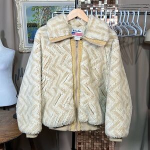 Vintage Weather Tamer Groovy Faux Fur Chevron Print Bomber Size 14 P2P 24-25”